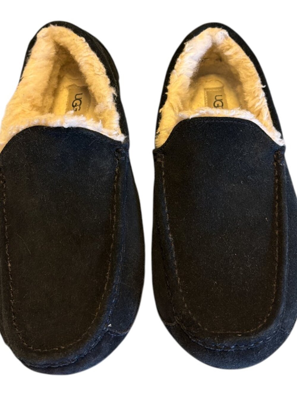 UGG ASCOT BLACK SUEDE SHEEPSKIN SLIPPERS MOCCASINS SHOES SIZE US 12 MEN